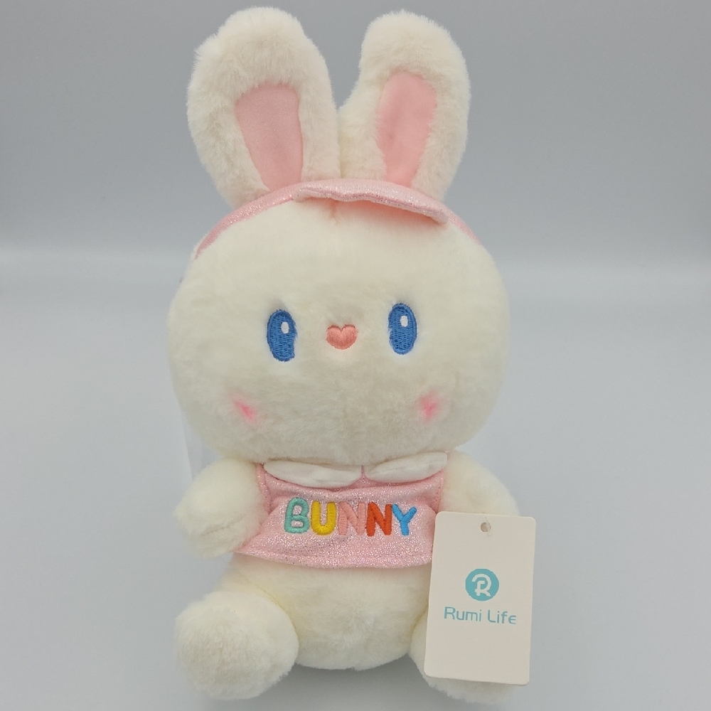 Rumi Life Soft Pink White Rabbit Bunny Heart Nose Stuffed Animal Plush NWT 11"